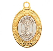 Load image into Gallery viewer, Saint Michael Oval Gold And Sterling Silver Medal