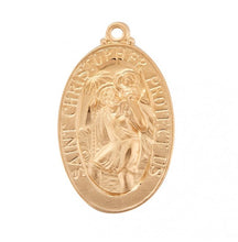 Load image into Gallery viewer, Saint Christopher Protect Us Oval Gold Over Sterling Silver Medal