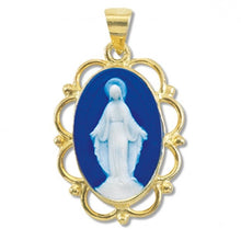 Load image into Gallery viewer, Dark Blue Gold Over Sterling Silver Capodimonte Cameo Miraculous Medal