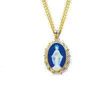 Load image into Gallery viewer, Dark Blue Gold Over Sterling Silver Cameo Miraculous Medal