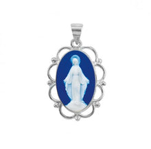 Load image into Gallery viewer, Madonna Miraculous Medal Dark Blue Capodimonte Sterling Silver Cameo