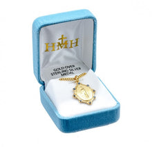 Load image into Gallery viewer, Blessed Mother Mary with rays coming out of her extended hands, crushing a serpent under her feet.