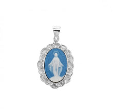 Load image into Gallery viewer, Virgin Mary Light Blue Oval Sterling Silver Cameo Miraculous Medal
