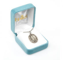 Load image into Gallery viewer, Blessed Mother Mary with rays coming out of her extended hands, crushing a serpent under her feet.