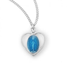 Load image into Gallery viewer, Sterling Silver Blue Enameled Miraculous Medal