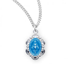 Load image into Gallery viewer, Sterling Silver Blue Enameled Oval Fancy Edge Miraculous Medal