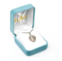 Load image into Gallery viewer, Blessed Mother Mary with rays coming out of her extended hands, crushing a serpent under her feet.