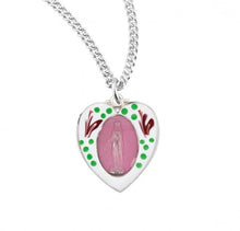 Load image into Gallery viewer, Sterling Silver Flower Enameled Heart Shaped Miraculous Medal