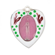 Load image into Gallery viewer, Sterling Silver Flower Enameled Heart Shaped Miraculous Medal