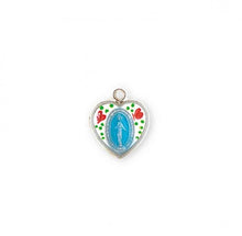 Load image into Gallery viewer, Sterling Silver Flower Enameled Heart Shaped Miraculous Medal