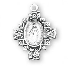 Load image into Gallery viewer, Sterling Silver Flowered Cross Miraculous Medal