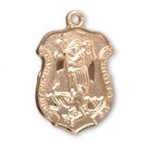 Load image into Gallery viewer, Saint Michael Gold Over Sterling Silver Badge Medal