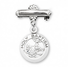 Load image into Gallery viewer, Baby Holy Baptism Round Sterling Silver Medal on a Bar Pin