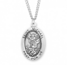 Load image into Gallery viewer, Patron Saint Michael Oval Sterling Silver Medal