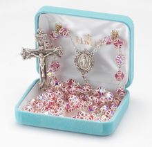 Load image into Gallery viewer, Pink Swarovski Crystal Sterling Silver Rosary Double Capped