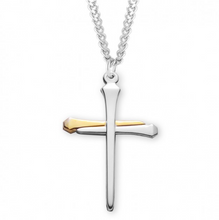 Load image into Gallery viewer, Two-Tone Nail Cross Pendant 24 Inch Chain
