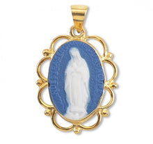 Load image into Gallery viewer, Dark Blue Gold Over Sterling Silver Our Lady of Guadalupe Cameo Medal