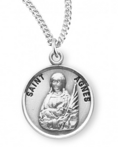 Patron Saint Agnes Round Sterling Silver Medal