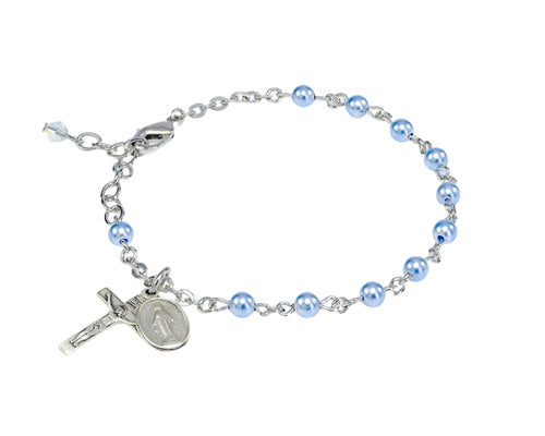 Austrian Crystal Blue Imitation Pearl Finest Rosary Bracelet