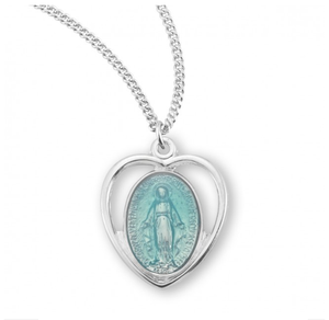 Blue Enameled Sterling Silver Miraculous Medal