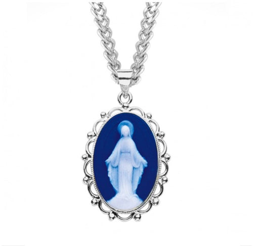 Dark Blue Sterling Silver Cameo Miraculous Medal