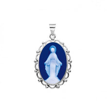 Load image into Gallery viewer, Dark Blue Sterling Silver Cameo Madonna Miraculous Medal
