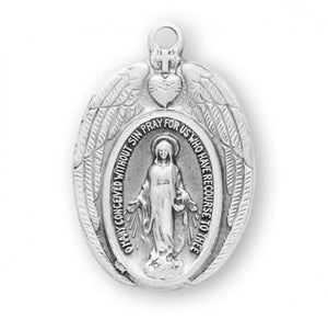 Sterling Silver Miraculous Medal Wings Pendant