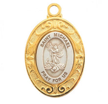 Load image into Gallery viewer, Saint Michael Oval Gold And Sterling Silver Medal
