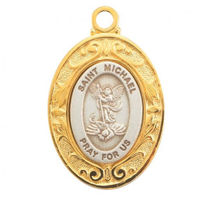 Saint Michael Oval Gold And Sterling Silver Medal