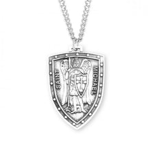 Load image into Gallery viewer, Saint Michael Sterling Silver Shield Medal
