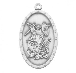 Saint Michael Sterling Silver Oval Shield Medal