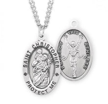 Load image into Gallery viewer, Sterling Silver Oval Sterling Silver Saint Christopher Track Male Athlete Medal
