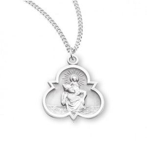 Saint Christopher Sterling Silver Trinity Symbol Medal