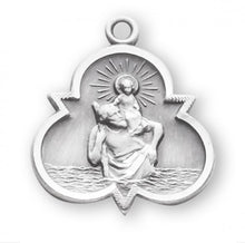 Load image into Gallery viewer, Saint Christopher Sterling Silver Trinity Symbol Medal
