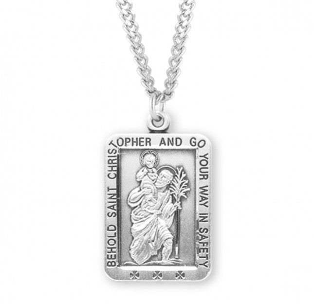 Saint Christopher Square Sterling Silver Medal