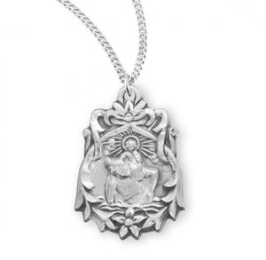 Saint Christopher Floral Bordered Sterling Silver Medal