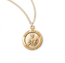 Load image into Gallery viewer, Patron Saint Francis of Assisi Round Gold Over Sterling Silver Medal
