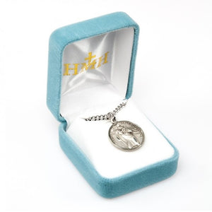 Saint Christopher/Saint Raphael double sided round medal-pendant.