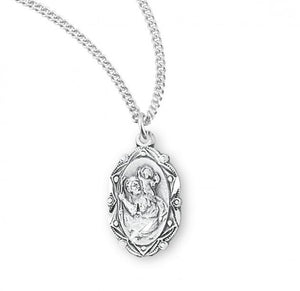 Saint Christopher Fancy Oval Sterling Silver Medal