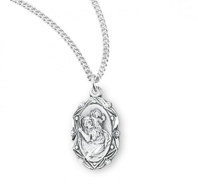 Saint Christopher Fancy Oval Sterling Silver Medal