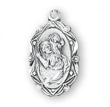 Load image into Gallery viewer, Saint Christopher Fancy Oval Sterling Silver Medal
