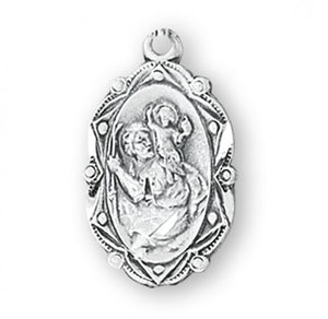 Saint Christopher Fancy Oval Sterling Silver Medal