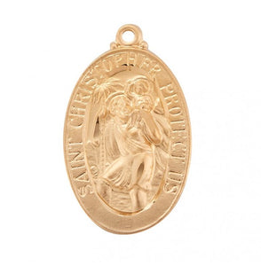 Saint Christopher Protect Us Oval Gold Over Sterling Silver Medal