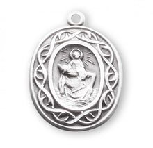 Load image into Gallery viewer, Saint Christopher Oval Sterling Silver &quot;Crown of Thorns Call Priest &quot; Medal
