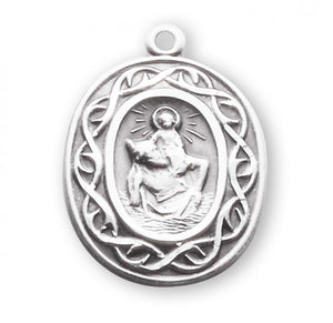 Saint Christopher Oval Sterling Silver "Crown of Thorns Call Priest " Medal