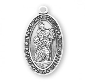 Behold Saint Christopher Oval Sterling Silver Medal