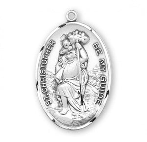 Saint Christopher Be My Guide Oval Sterling Silver Medal