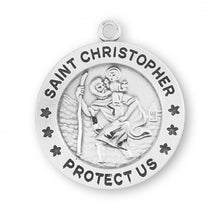 Load image into Gallery viewer, Saint Christopher Stars Round Protect Us Sterling Silver Medal
