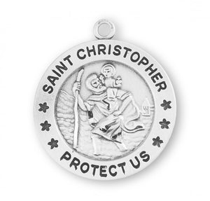 Saint Christopher Stars Round Protect Us Sterling Silver Medal