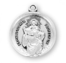 Load image into Gallery viewer, Saint Christopher Protect Us Round Sterling Silver Medal
